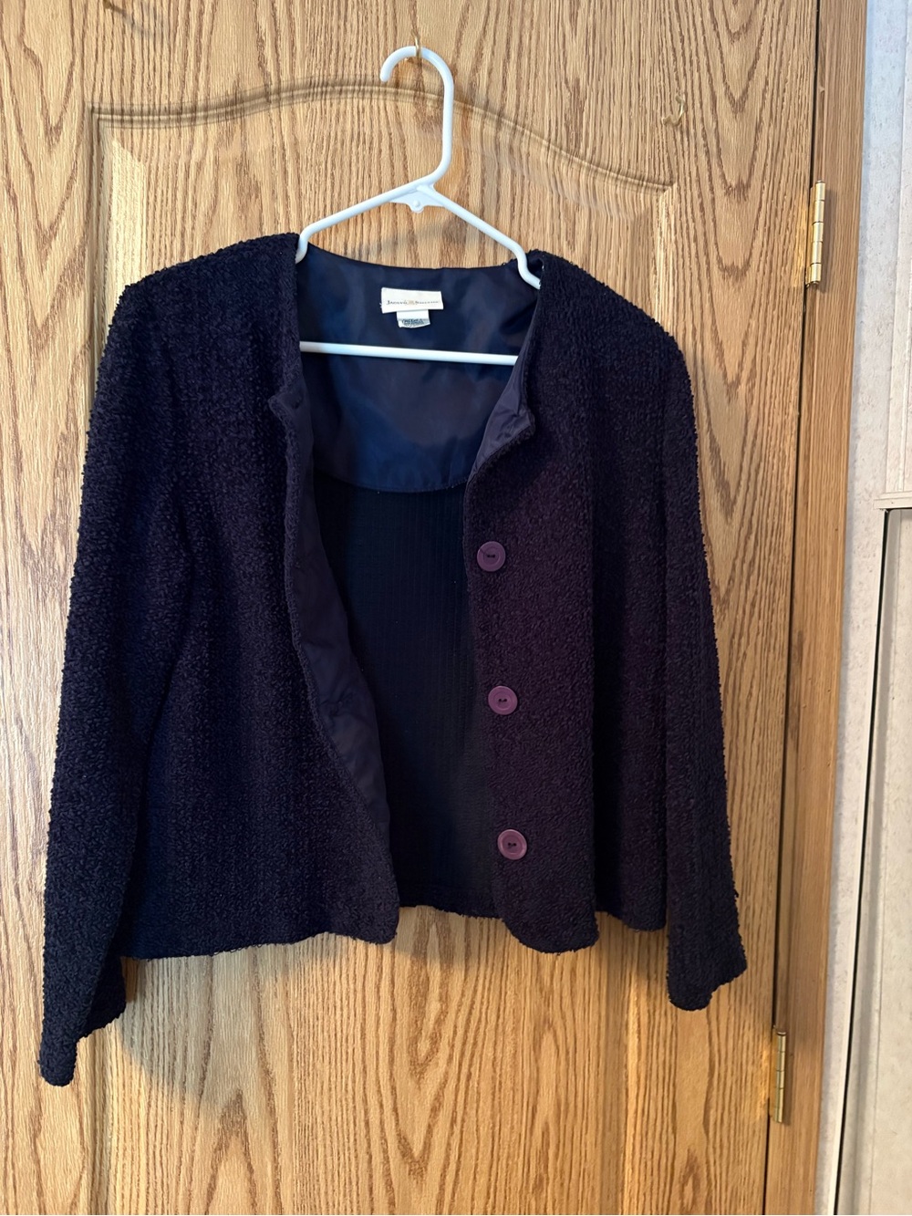 Jaclyn Smith Dark Blue Teddy Bouclé Button Jacket